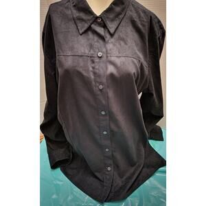 Liz Claiborne LizSport Black Faux Suede Button Down Shirt Top L